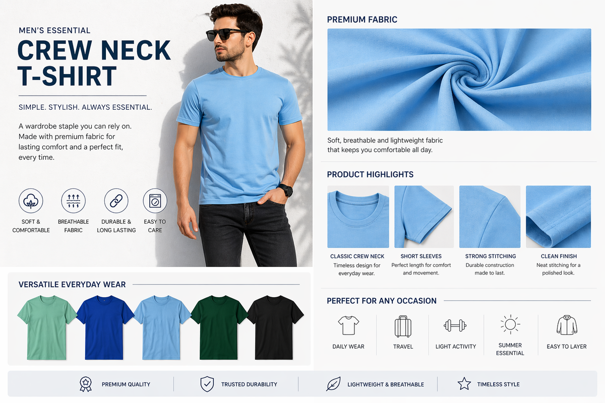 Men's Round Neck Half Sleeve T-Shirt – Comfortable Casual Cotton-Style Tees | Pack of 4, Random Colors