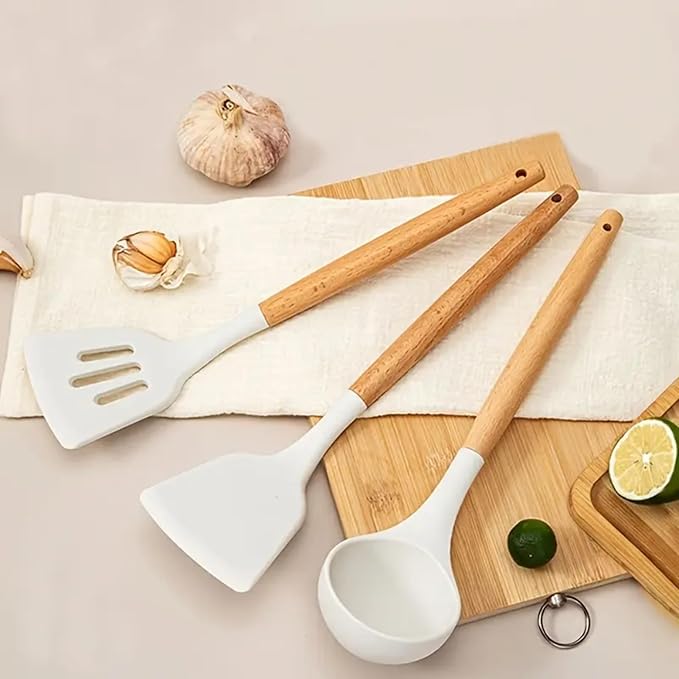 Silicone Spatula Set Non-Stick Heat-Resistant Spatulas With Wooden Handle (PACK OF 3)
