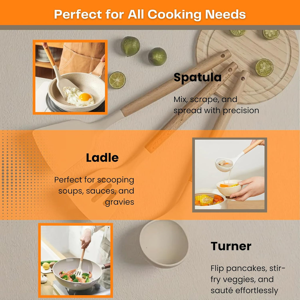Silicone Spatula Set Non-Stick Heat-Resistant Spatulas With Wooden Handle (PACK OF 3)