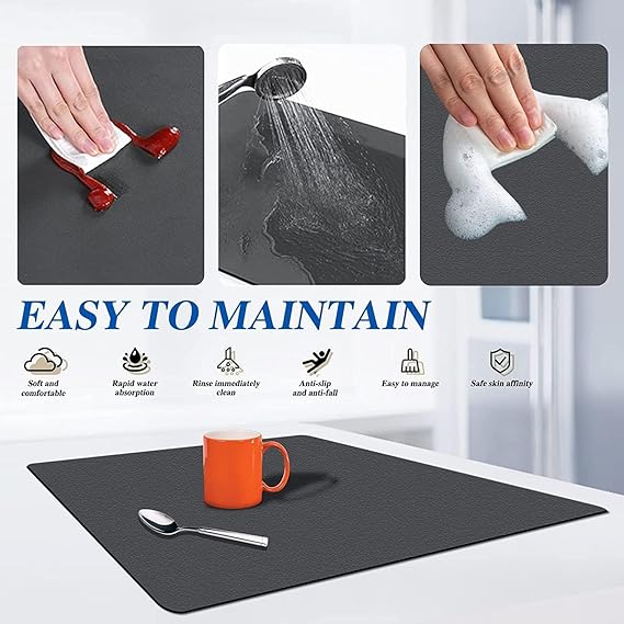 Absorbent Kitchen Drying Mat – Quick-Dry Anti-Stain Countertop & Dish Drying Mat | Pack of 2