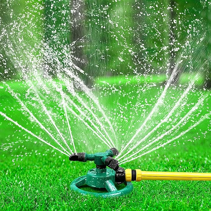Automatic 360° Lawn Sprinkler – 3-Arm 4-Nozzle Rotating Water Sprayer for Garden, Plants & Yard Irrigation | CL-NE-5533