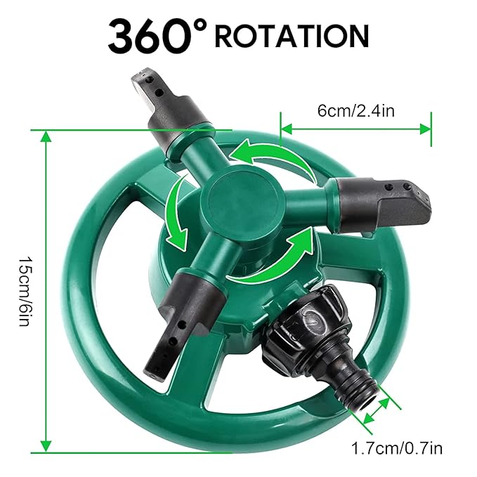 Automatic 360° Lawn Sprinkler – 3-Arm 4-Nozzle Rotating Water Sprayer for Garden, Plants & Yard Irrigation | CL-NE-5533