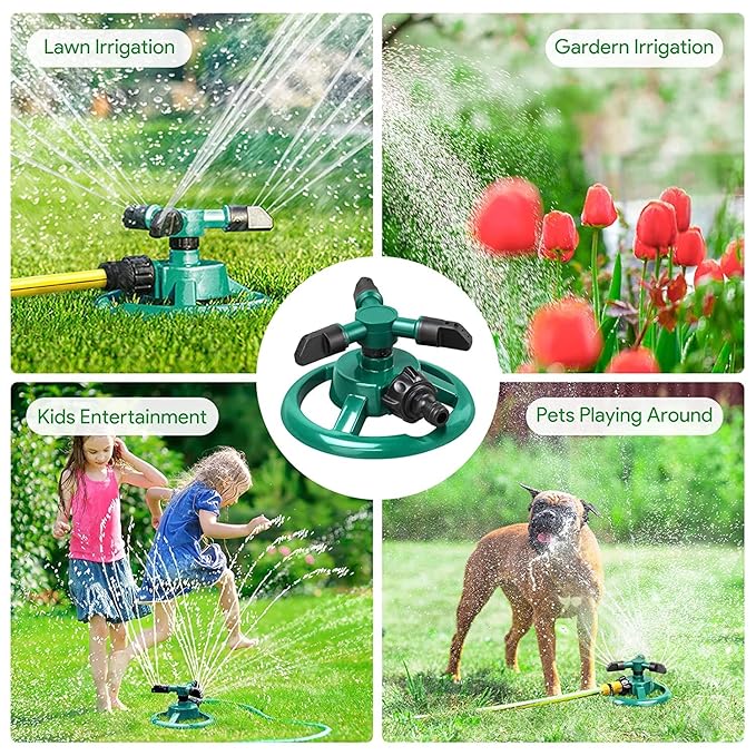 Automatic 360° Lawn Sprinkler – 3-Arm 4-Nozzle Rotating Water Sprayer for Garden, Plants & Yard Irrigation | CL-NE-5533