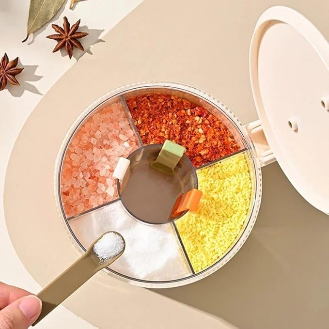4-in-1 Spice Storage Box – Multi-Compartment Airtight Seasoning Organizer with Salt & Pepper Dispenser for Kitchen | CL-BR-5572