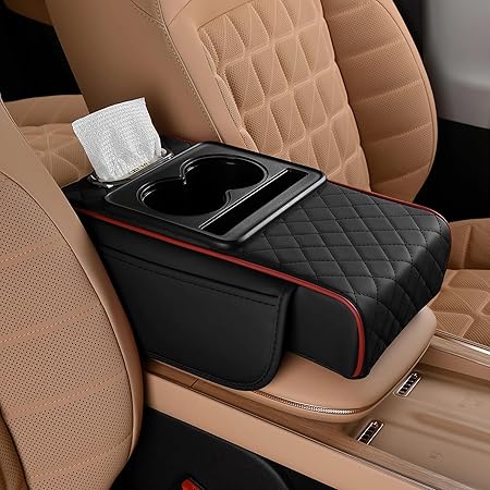 Universal Car Center Console Armrest Cover – Waterproof Leather-Style Middle Console Cushion with Storage, Cup Holder & Phone Slot