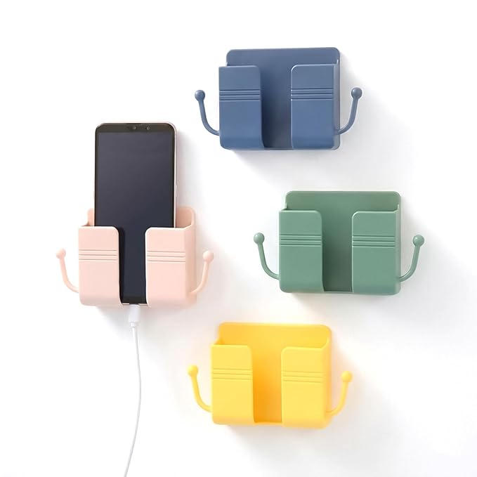 Pack of 2 Wall-Mount Self-Adhesive Mobile Holders – Space-Saving Wall Storage Stand for Phone, Remote & Small Accessories