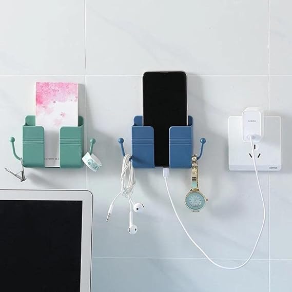 Pack of 2 Wall-Mount Self-Adhesive Mobile Holders – Space-Saving Wall Storage Stand for Phone, Remote & Small Accessories