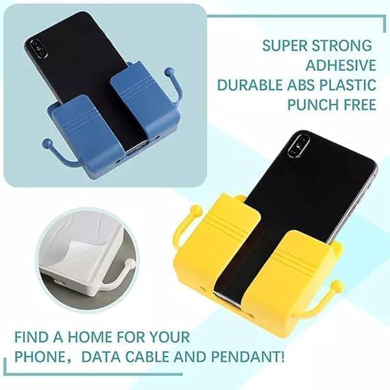 Pack of 2 Wall-Mount Self-Adhesive Mobile Holders – Space-Saving Wall Storage Stand for Phone, Remote & Small Accessories