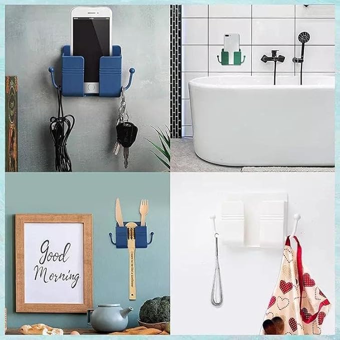 Pack of 4 Wall-Mount Self-Adhesive Mobile Holders – Space-Saving Wall Storage Stand for Phone, Remote & Small Accessories