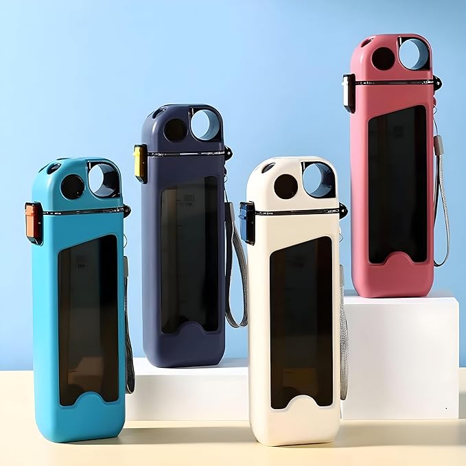 400ml Slim Flat Water Bottle – Lightweight Portable Travel Bottle with Measurement Markings & Square Design | Pack of 1, Assorted Colors