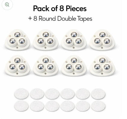 Self-Adhesive 360° Mini Swivel Caster Wheels – Universal Furniture & Storage Box Wheels for Cabinets, Organizers & Small Furniture | Pack of 8