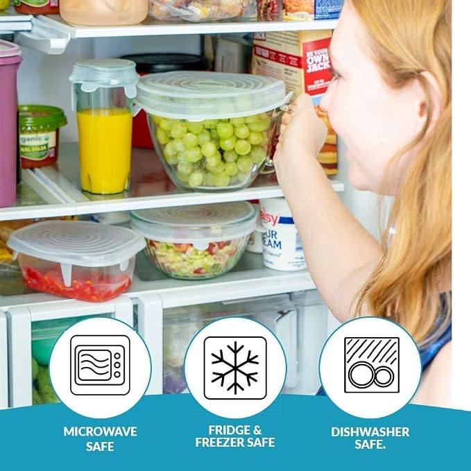 Reusable Silicone Stretch Lids – Microwave-Safe Flexible Food Covers for Bowls, Plates, Jars & Mugs | Pack of 6