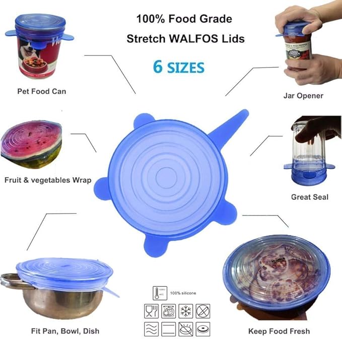 Reusable Silicone Stretch Lids – Microwave-Safe Flexible Food Covers for Bowls, Plates, Jars & Mugs | Pack of 6