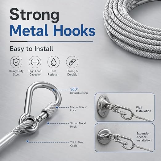 Stainless Steel Clothes Drying Rope with Hooks – 5 Meter Retractable & Portable Laundry Drying Line for Home, Travel & Outdoor Use