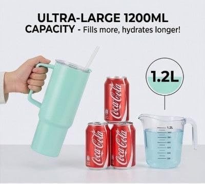 1200ml Insulated Plastic Tumbler with Handle – Large Reusable Water Bottle & Travel Drinking Cup | Assorted Colors