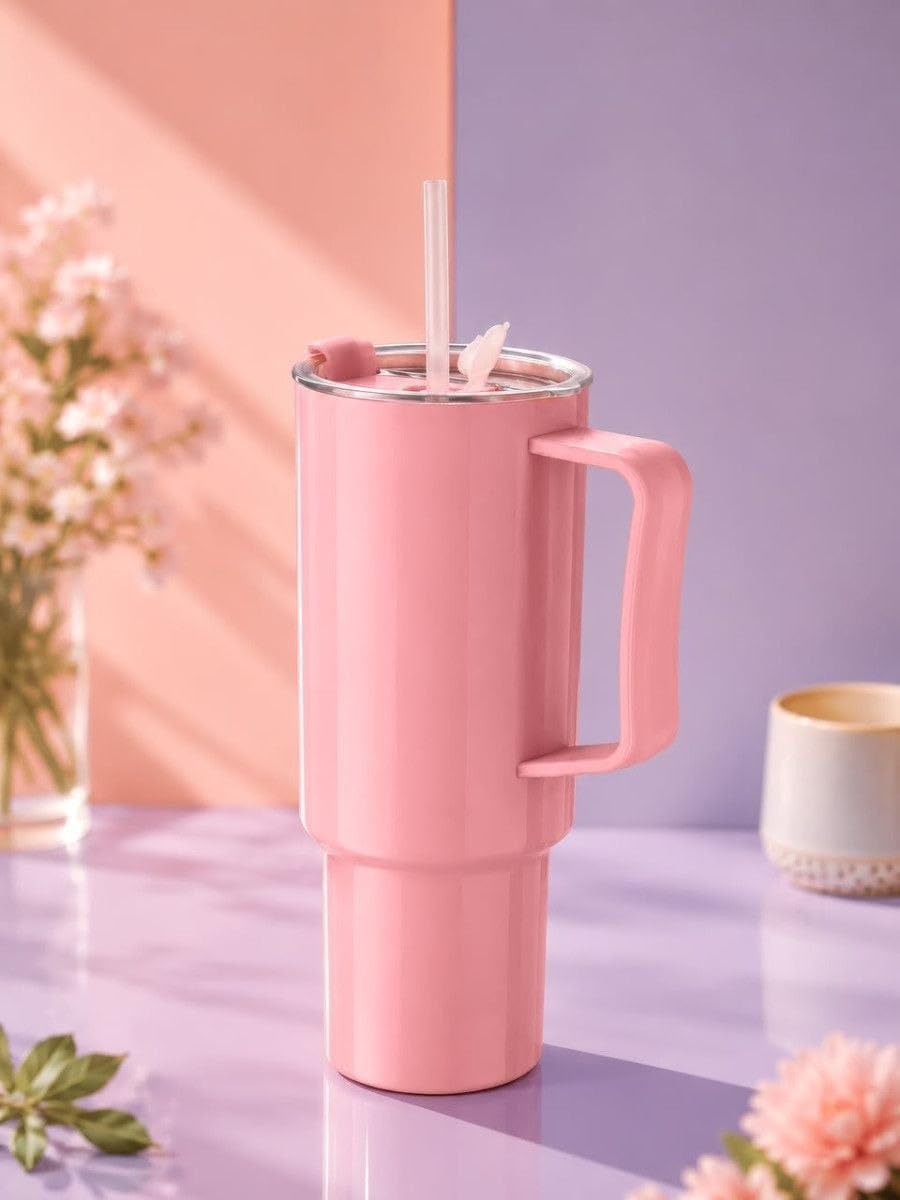 1200ml Insulated Plastic Tumbler with Handle – Large Reusable Water Bottle & Travel Drinking Cup | Assorted Colors