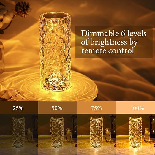 16-Color Changing Rose Crystal Diamond Table Lamp – LED Decorative Night Light for Bedroom, Desk & Home Décor