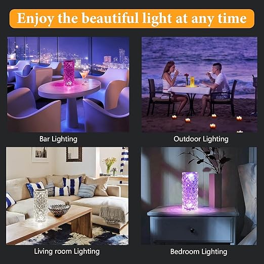 16-Color Changing Rose Crystal Diamond Table Lamp – LED Decorative Night Light for Bedroom, Desk & Home Décor