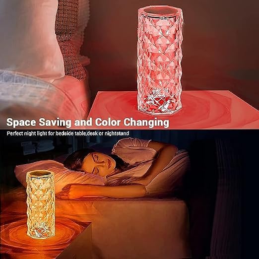 16-Color Changing Rose Crystal Diamond Table Lamp – LED Decorative Night Light for Bedroom, Desk & Home Décor