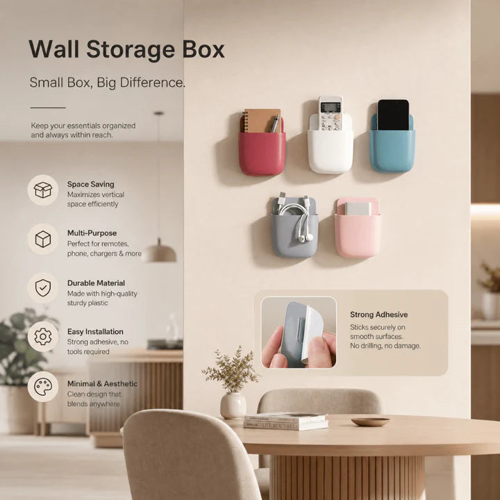 Wall Stand Organizer – Self-Adhesive Wall-Mount Storage Holder for Mobile, Remote & Small Accessories | Pack of 4