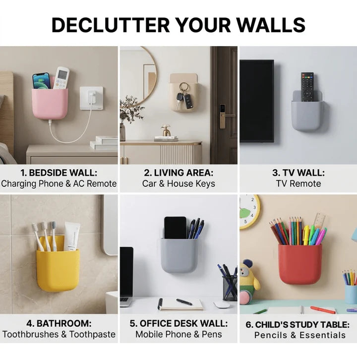Wall Stand Organizer – Self-Adhesive Wall-Mount Storage Holder for Mobile, Remote & Small Accessories | Pack of 4