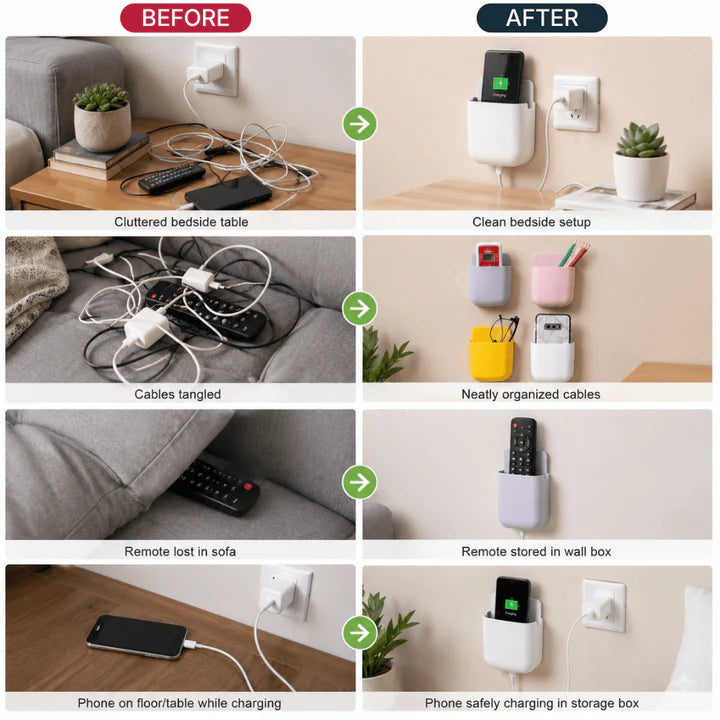 Wall Stand Organizer – Self-Adhesive Wall-Mount Storage Holder for Mobile, Remote & Small Accessories | Pack of 4