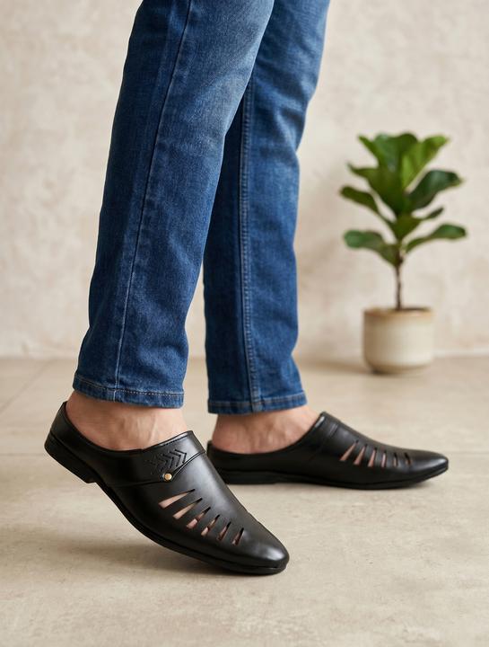 Men’s Black Slip-On Casual Loafers with Stylish Cut-Out Design