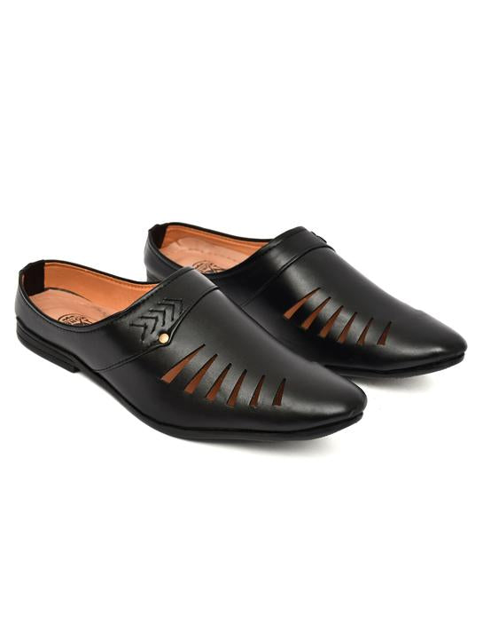 Men’s Black Slip-On Casual Loafers with Stylish Cut-Out Design