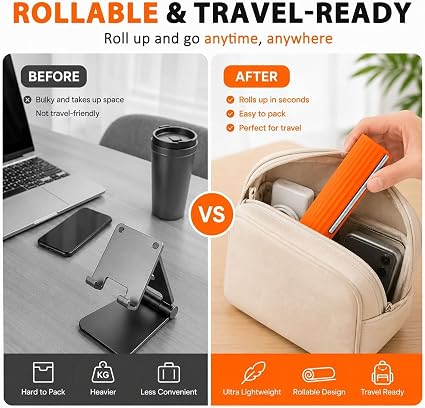 Flexible Silicone Phone Stand with Aluminum Core – Adjustable & Foldable Mobile Holder for Desk