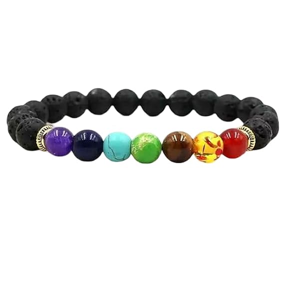 7 Chakra Lava Stone Bracelet – Colorful Chakra Beads Spiritual Bracelet for Men & Women (Pack of 1)
