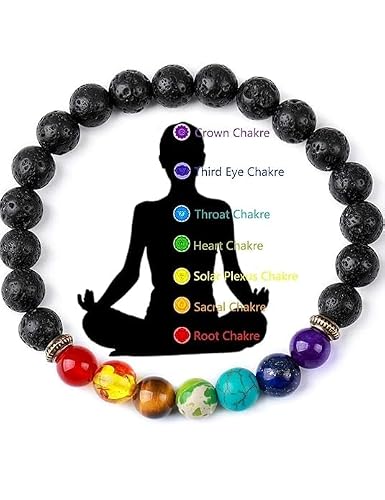 7 Chakra Lava Stone Bracelet – Colorful Chakra Beads Spiritual Bracelet for Men & Women (Pack of 2)
