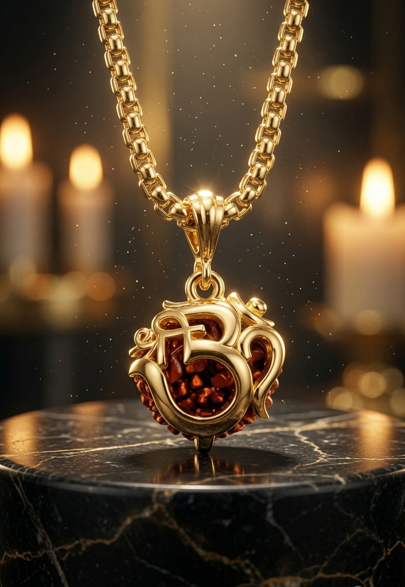 Rudraksha Om Pendant with Chain – Spiritual Religious Necklace for Men & Women (Pack of 1)