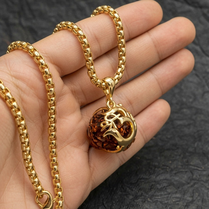 Rudraksha Om Pendant with Chain – Spiritual Religious Necklace for Men & Women (Pack of 1)