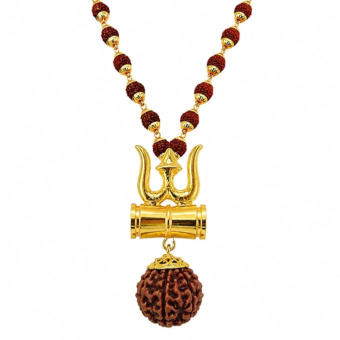 Religious Trishul Damaru Locket – Gold-Plated Cap Spiritual Pendant for Men & Women