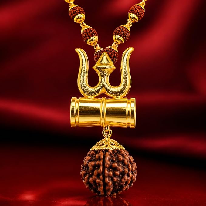 Religious Trishul Damaru Locket – Gold-Plated Cap Spiritual Pendant for Men & Women