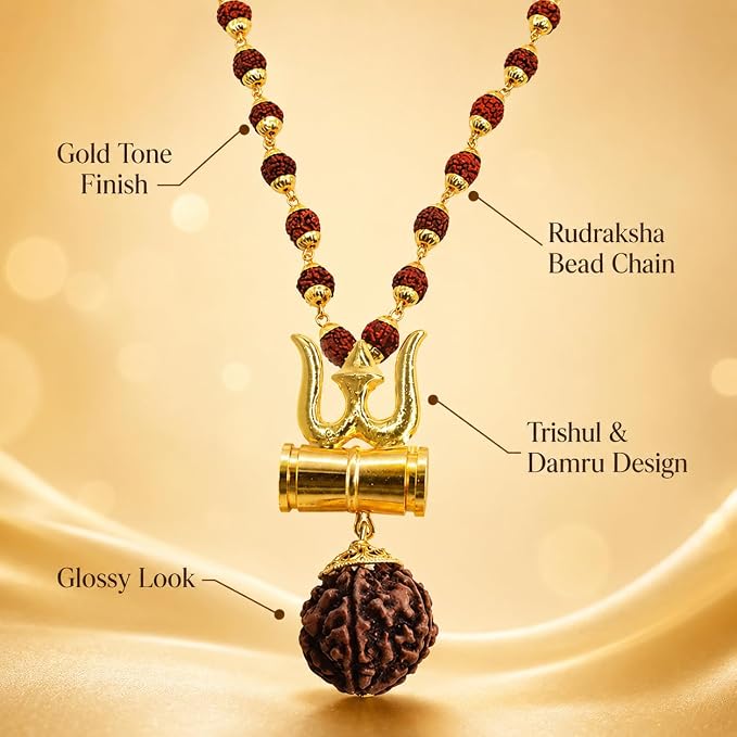 Religious Trishul Damaru Locket – Gold-Plated Cap Spiritual Pendant for Men & Women