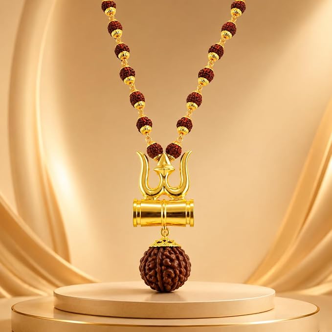 Religious Trishul Damaru Locket – Gold-Plated Cap Spiritual Pendant for Men & Women
