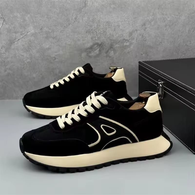 Men’s Black & White Lace-Up Sneakers – Stylish Casual Athletic Shoes for Everyday Wear