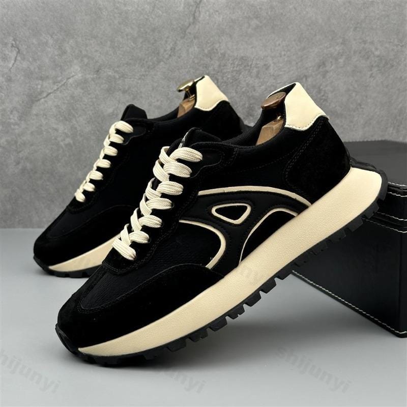 Men’s Black & White Lace-Up Sneakers – Stylish Casual Athletic Shoes for Everyday Wear