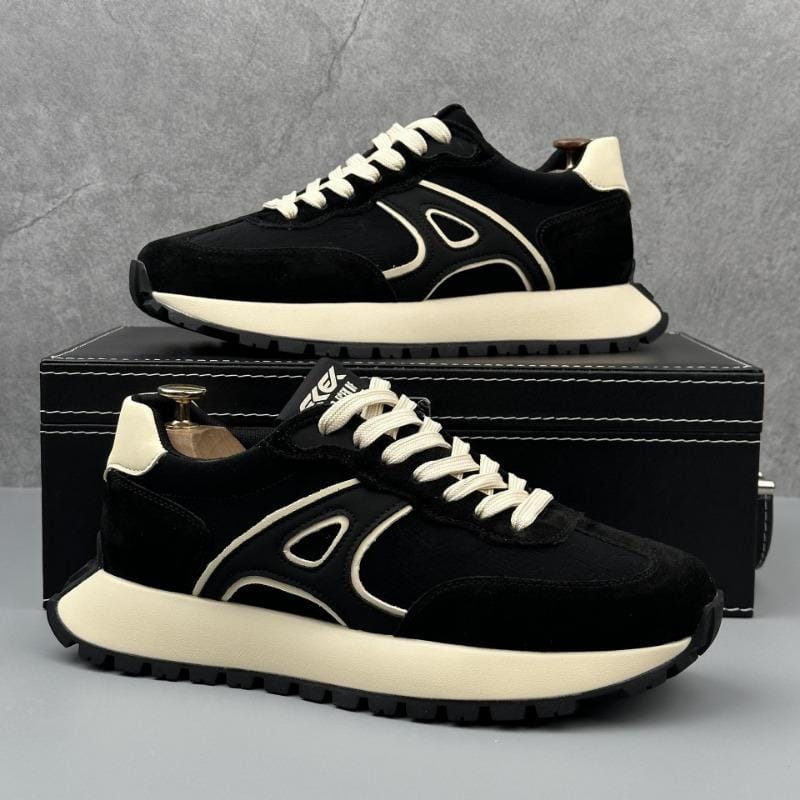Men’s Black & White Lace-Up Sneakers – Stylish Casual Athletic Shoes for Everyday Wear