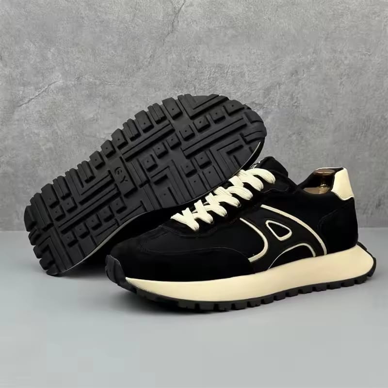 Men’s Black & White Lace-Up Sneakers – Stylish Casual Athletic Shoes for Everyday Wear