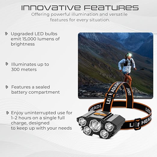 Premium Rechargeable LED Headlamp – Super Bright Light for Outdoor & Emergency Use