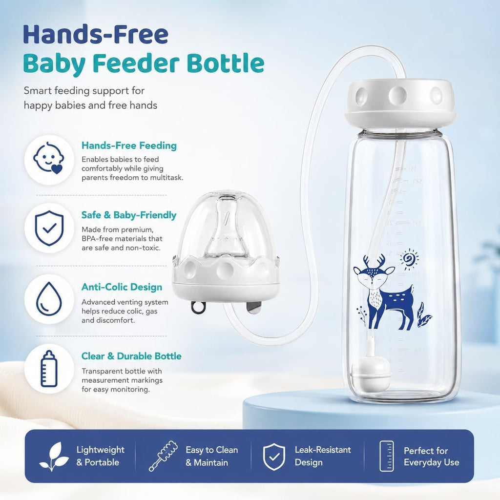 Baby Feeding Bottle with Weighted Straw – Anti-Spill Baby Milk & Water Feeding Bottle with Soft Straw for Infants