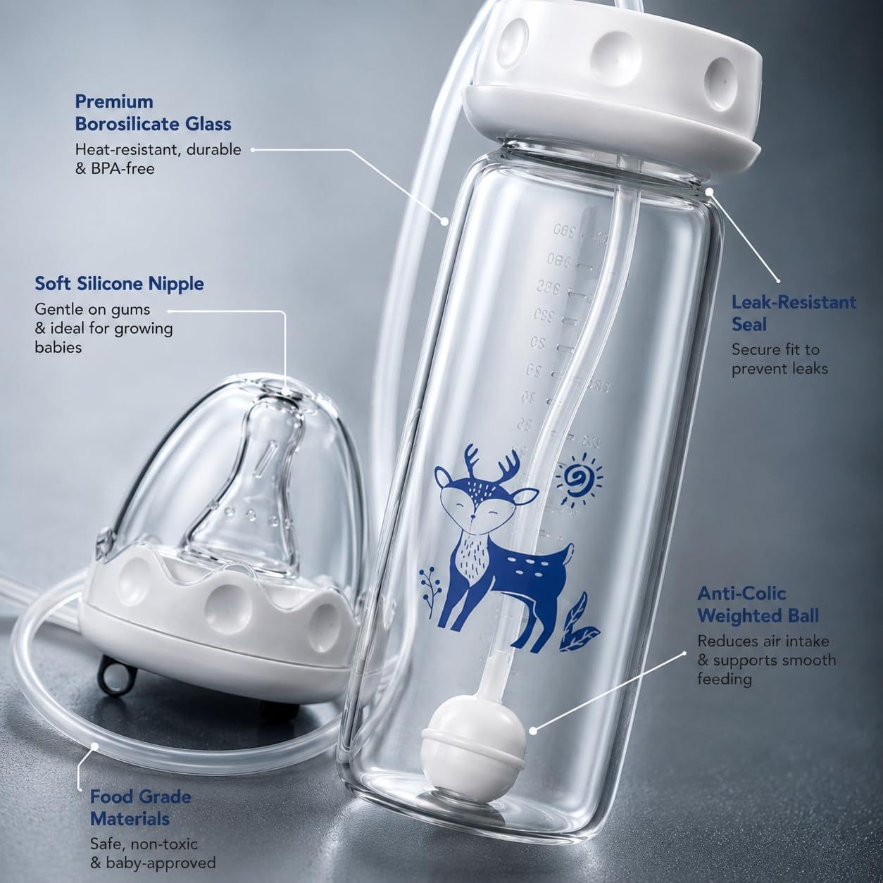 Baby Feeding Bottle with Weighted Straw – Anti-Spill Baby Milk & Water Feeding Bottle with Soft Straw for Infants