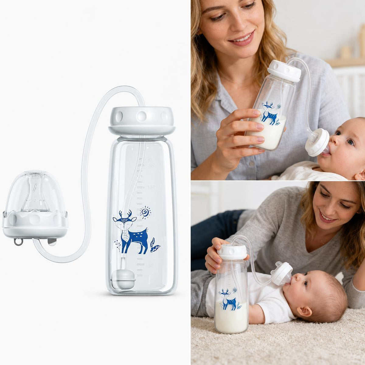 Baby Feeding Bottle with Weighted Straw – Anti-Spill Baby Milk & Water Feeding Bottle with Soft Straw for Infants