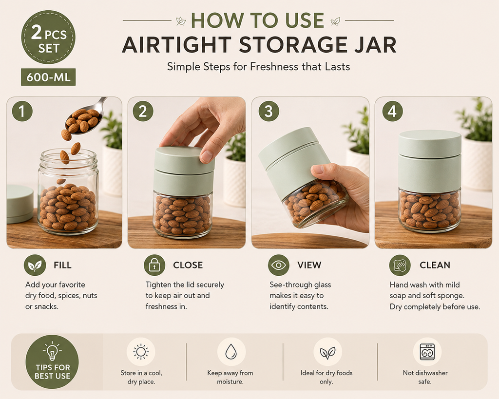 Storage Jar Container 600ml – Airtight Kitchen Food Storage Containers | Pack of 2