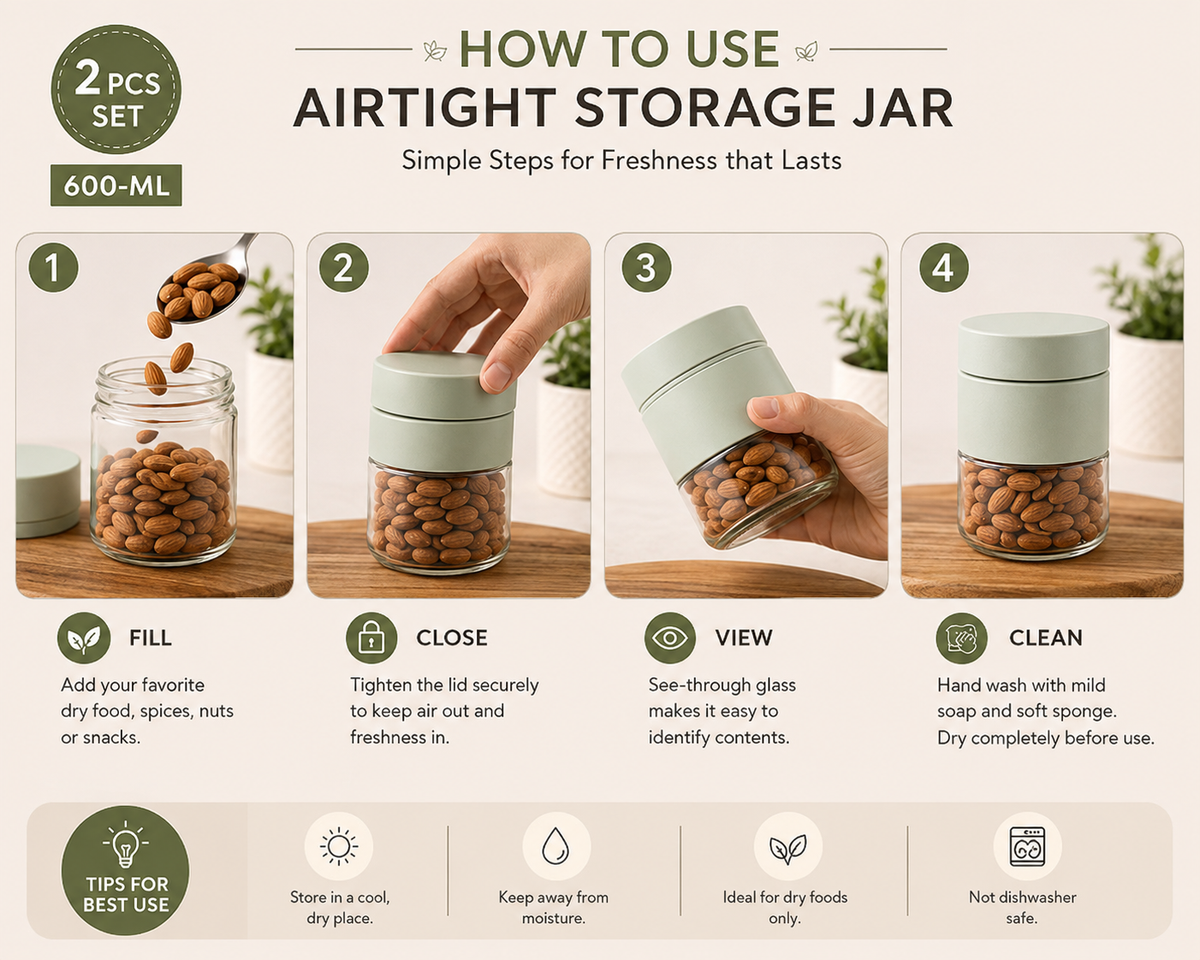 Storage Jar Container 600ml – Airtight Kitchen Food Storage Containers | Pack of 2