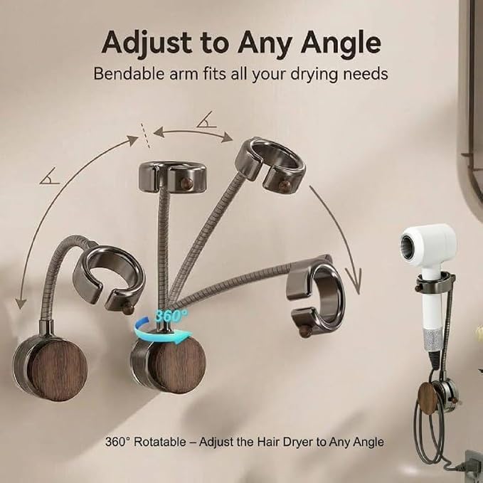 Hands-Free Hair Dryer Holder – Wall-Mounted Hair Dryer Stand & Storage Organizer