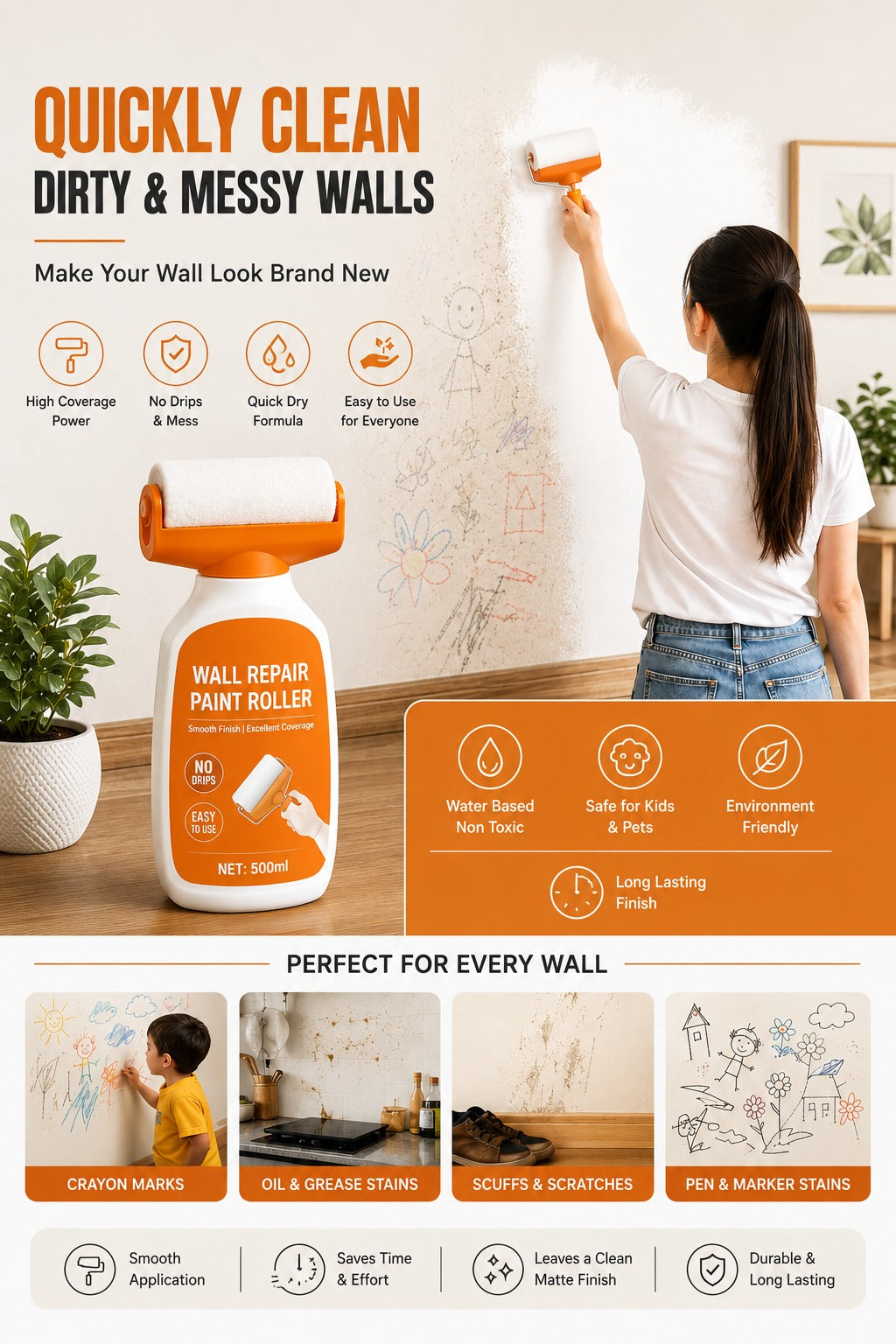 Paint Roller Brush – Reusable Wall Painting Roller for Home, DIY & Renovation Projects