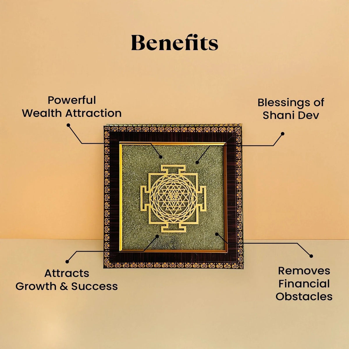 Shree Yantra on Pyrite Frame – Wealth, Prosperity & Vastu Decorative Spiritual Frame